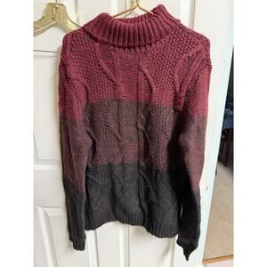 Express Chunky Knit Maroon Sweater Unisex Turtle Neck Long Sleeve Ombré Med 44w